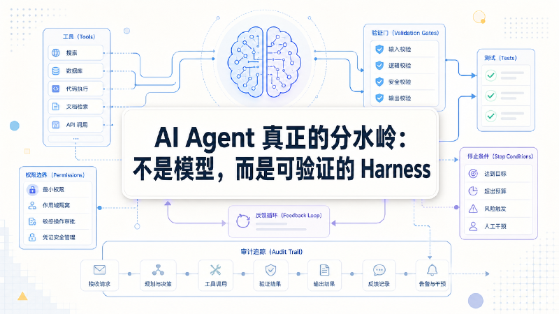 Featured image of post AI Agent 真正的分水岭：不是模型，而是可验证的 Harness