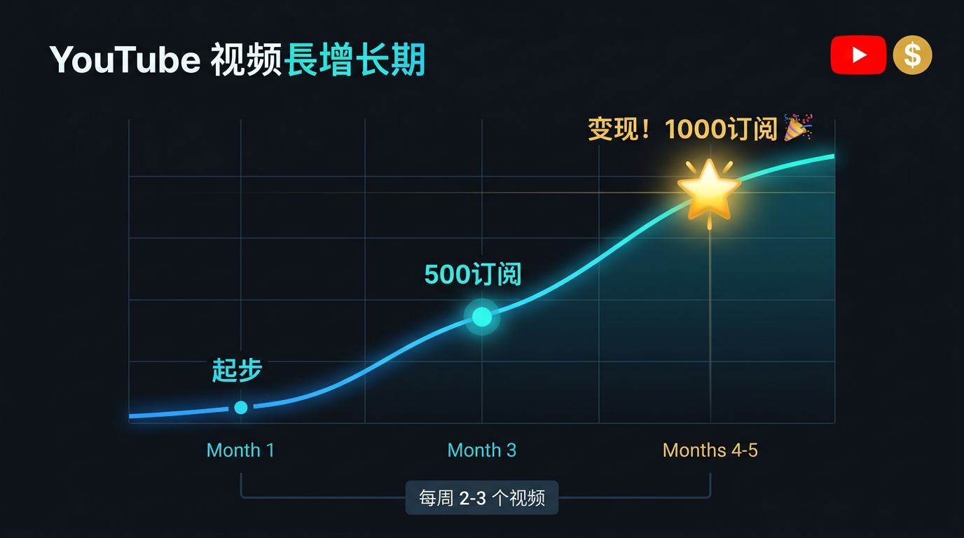 变现时间线:4-5个月坚持更新,达成1000订阅