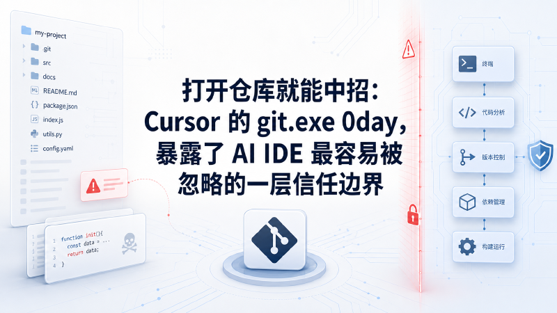 Featured image of post 打开仓库就能中招：Cursor 的 git.exe 0day，暴露了 AI IDE 最容易被忽略的一层信任边界