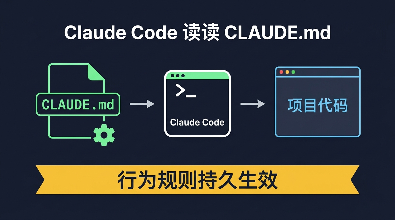 CLAUDE.md 被 Claude Code 自动读取，规则在整个项目范围内持久生效