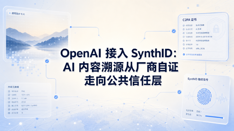 Featured image of post OpenAI 接入 SynthID：AI 内容溯源从厂商自证走向公共信任层