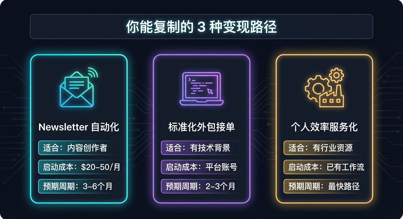 三种可复制的 OpenClaw 变现路径：Newsletter自动化、标准化外包接单、个人效率服务化